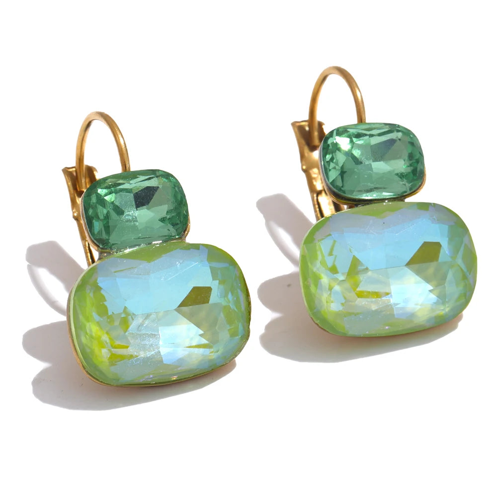 Fashion Crystal Candy Stud Earrings French Hoops Trendy White Green Pink Y2K Summer Jewelry for Women 18k PVD Plated