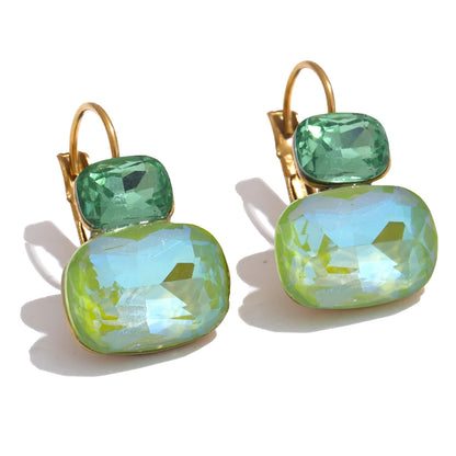 Fashion Crystal Candy Stud Earrings French Hoops Trendy White Green Pink Y2K Summer Jewelry for Women 18k PVD Plated
