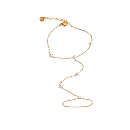 Trendy Stainless Steel Zircon Beads Back of Hand Chain Finger Bracelet Fashion Chic Sexy Jewelry Waterproof Wholesale Gift