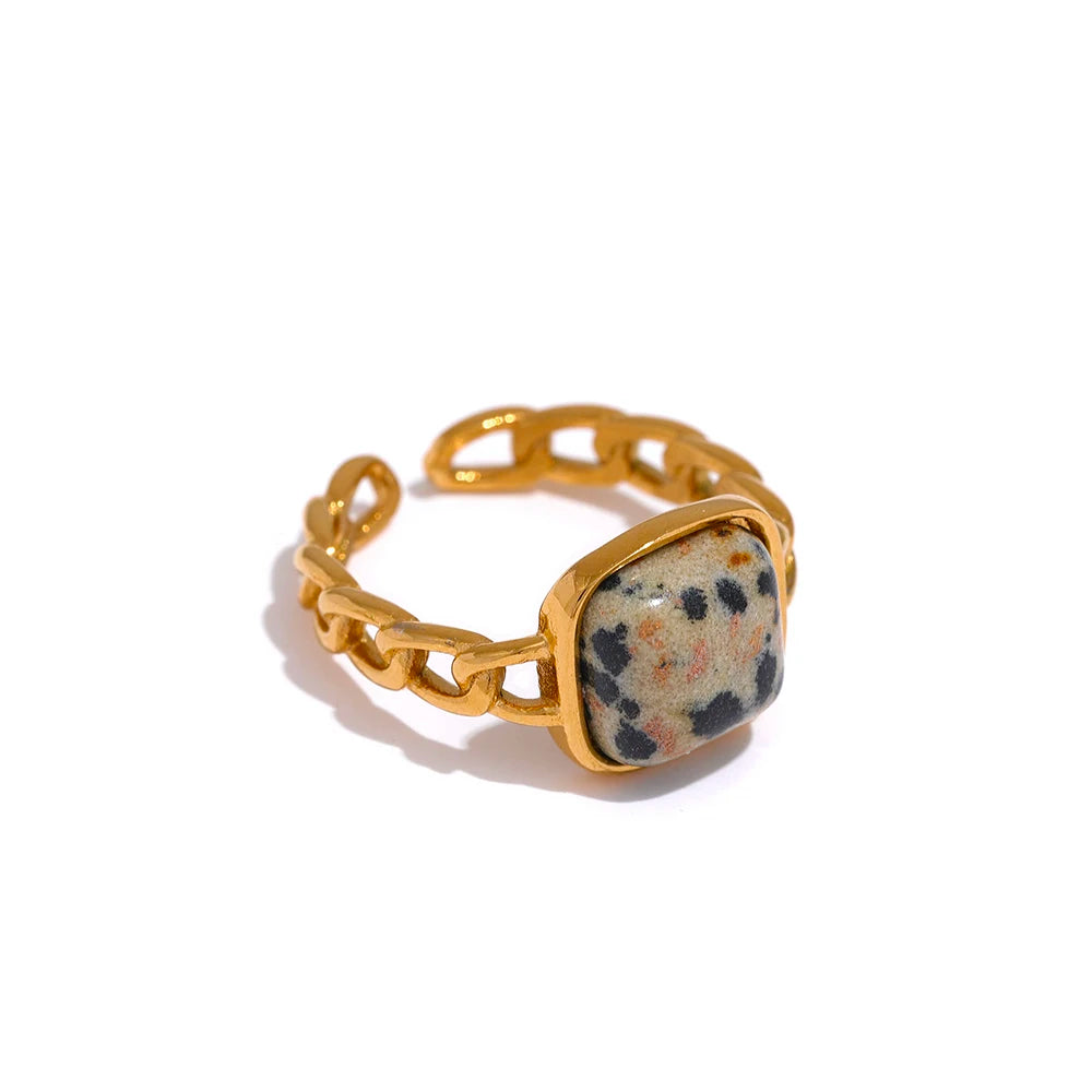 Stainless Steel Natural Stone Open Tiger Ring  for Women Vintage 18K Gold PVD Plated Finger Trendy Jewelry кольца