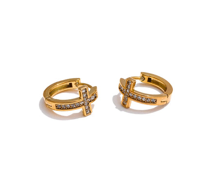 High Quality Cubic Zirconia Cross Hoop Earrings Versatile Daily Stainless Steel Arrivals Charm Jewelry Gift