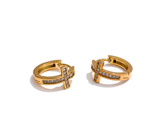 High Quality Cubic Zirconia Cross Hoop Earrings Versatile Daily Stainless Steel Arrivals Charm Jewelry Gift