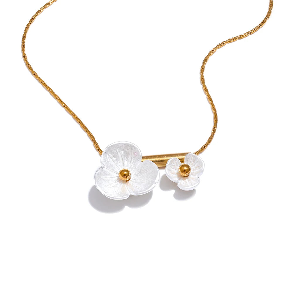 Stainless Steel Sweet Romantic Chic Resin Flower Pendant Summer Necklace 18k Gold Color PVD Collar Jewelry for Women Gift