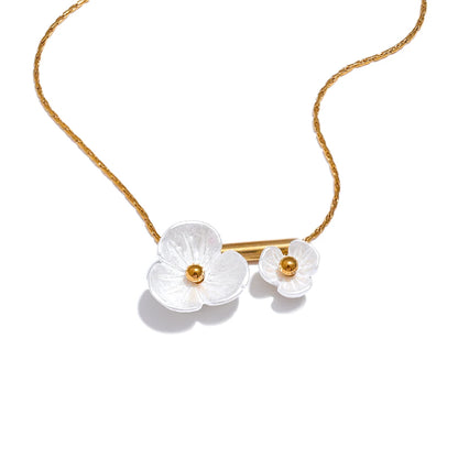 Stainless Steel Sweet Romantic Chic Resin Flower Pendant Summer Necklace 18k Gold Color PVD Collar Jewelry for Women Gift