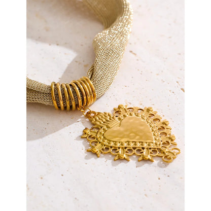New Style Polyester Cloth Chain Heart Pendant Necklace for Women Stainless Steel Fashion Jewelry Autumn and Winter 2025