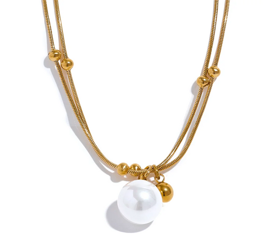 Elegant Imitation Pearls Stainless Steel Round Beads Chain Pendant Necklace for Women Gold Silver Color Korean Jewelry