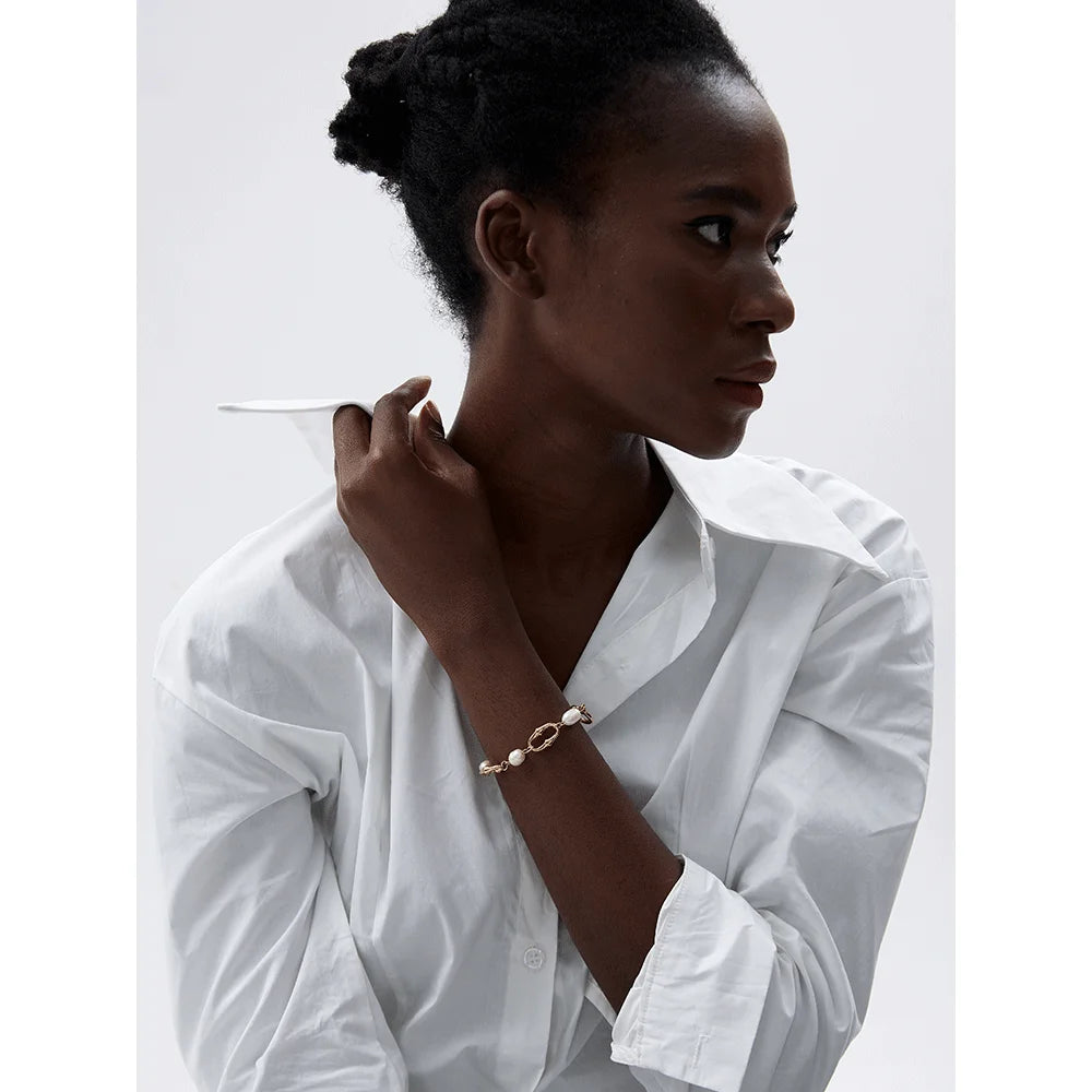 High-Grade Natural Freshwater Pearls Metal Chain Fashion Necklace Trendy 18K PVD Plated Attractive Women Jewelry Gift