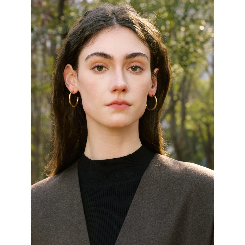 Minimalist C-Shape Round Daily Hoop Earrings Stainless Steel Versatile Popular PVD Waterproof Jewelry