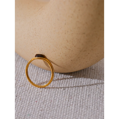 Chic Natural Stone Stainless Steel Fashion Ring Minimalist Gold Color Waterproof France Jewelry Women Accessories Gift