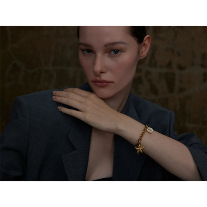 Stainless Steel 18K Gold PVD Plated Metal Chain Waterproof Ocean Pendant Charm Starfish Shell Accessories Holiday Jewelry