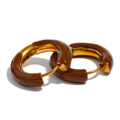 20mm Trendy Orange Green Enamel Stainless Steel Round Hoop Huggie Earrings Waterproof Charm Fashion Daily Jewelry Women