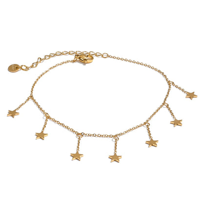 316L Stainless Steel Long Star Chain Anklet Summer Beach Foot Jewelry 18K PVD Plated Waterproof Accessories