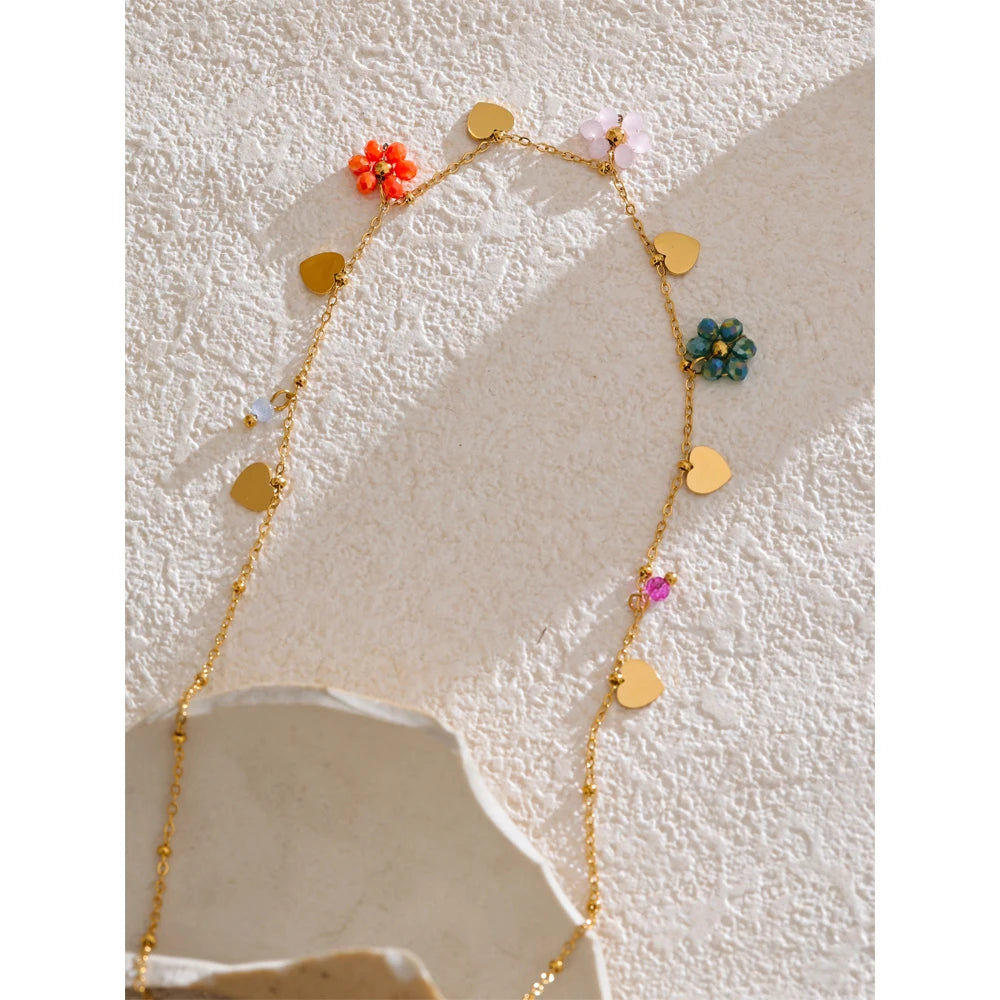 Summer Fashion Crystal Flower Pendant Necklace for Women Stainless Steel Handmade Cute Collar Jewelry 2025 Waterproof