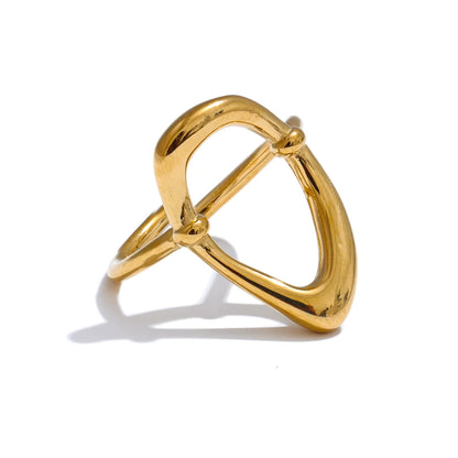 Minimalist Stainless Steel Oval Hollow Open Ring Waterproof Stylish Chic Office Ladies Daily Jewelry Accessories Gift