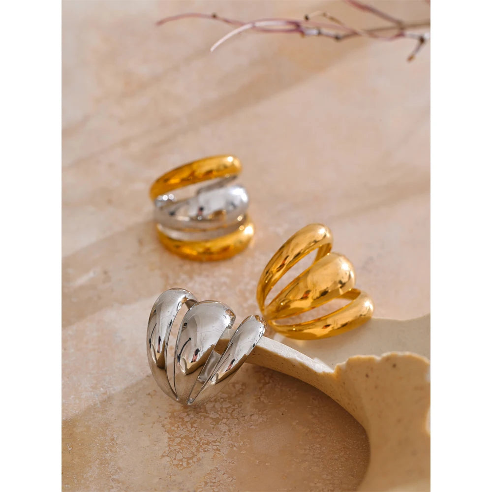 Arrivals Glossy Stainless Steel Layered Hollow Open Ring for Women Distinctive Geometric Attractive Jewelry