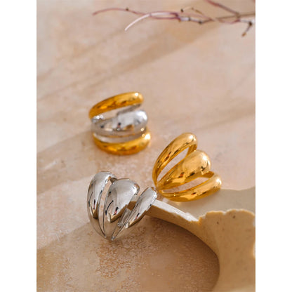 Arrivals Glossy Stainless Steel Layered Hollow Open Ring for Women Distinctive Geometric Attractive Jewelry