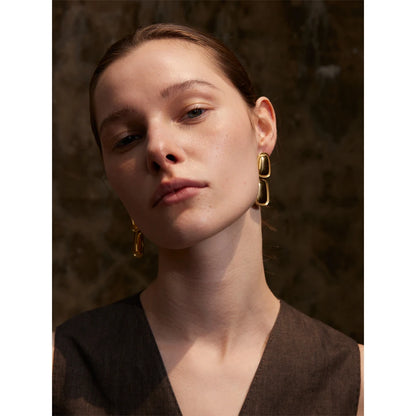 Fashion Stainless Steel Square Rectangle Drop Earrings Metal Stylish Statement Gold Platinum Plated Jewelry Waterproof