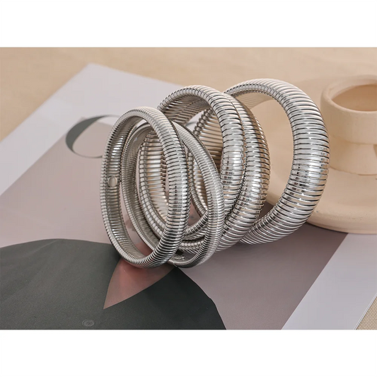 Waterproof Stainless Steel Elastic Thick Metal Bracelet Bangle 18K Gold Plated Trend Fashion Unisex Jewelry Men Women