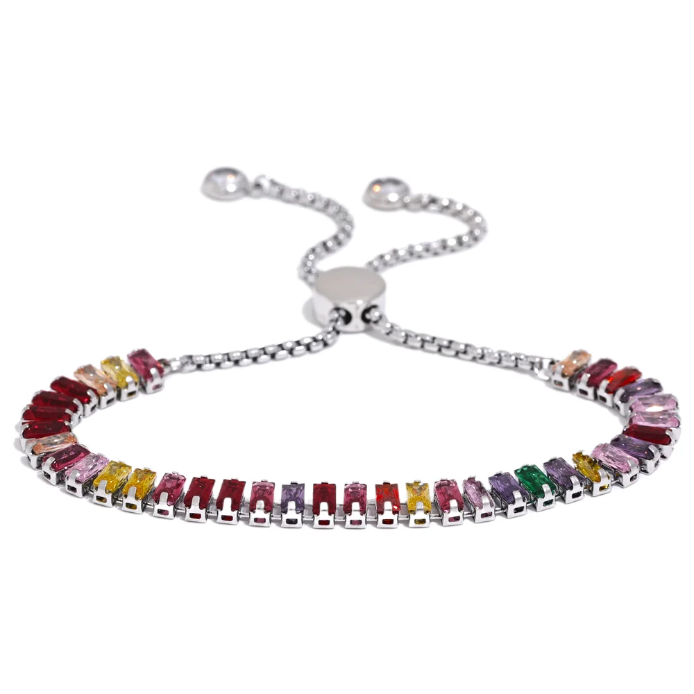 Colorful Bling Cubic Zirconia Chain Stainless Steel Luxury Pull-out Bracelet Bangle High-Grade Premium Jewelry Party Gift