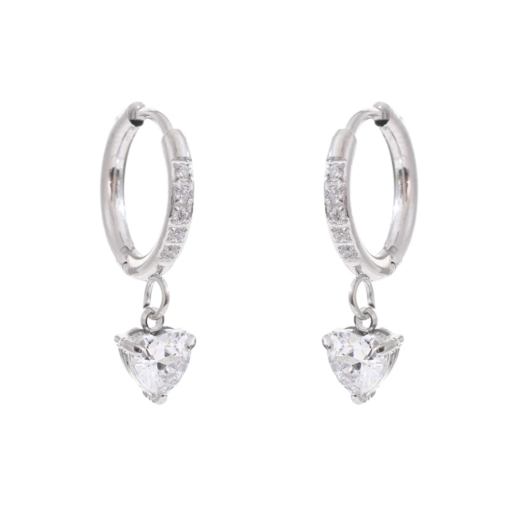 Delicate Cubic Zirconia Heart Water Drop Flower Drop Hoop Earrings Stainless Steel Premium Daily Jewelry 2025
