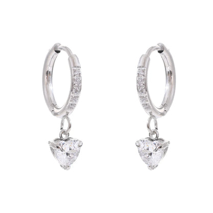 Delicate Cubic Zirconia Heart Water Drop Flower Drop Hoop Earrings Stainless Steel Premium Daily Jewelry 2025