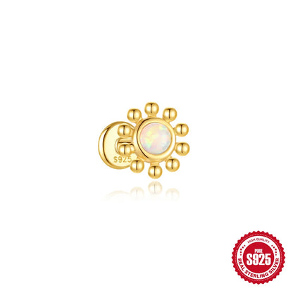 CANNER 1Pc 925 Silver Smooth Stars Moon Stud Earrings For Women 18K Gold Flat Head Threaded Puncture Ear Bone Ins Fine Jewelry