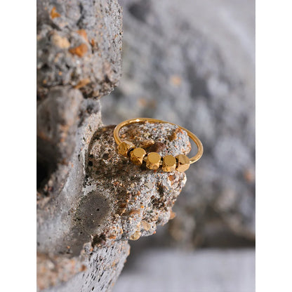 Stainless Steel Square Beads Ring Women Fashion Thin Metal Gold Silver Color Summer Rust Proof Finger Jewelry Anneaux