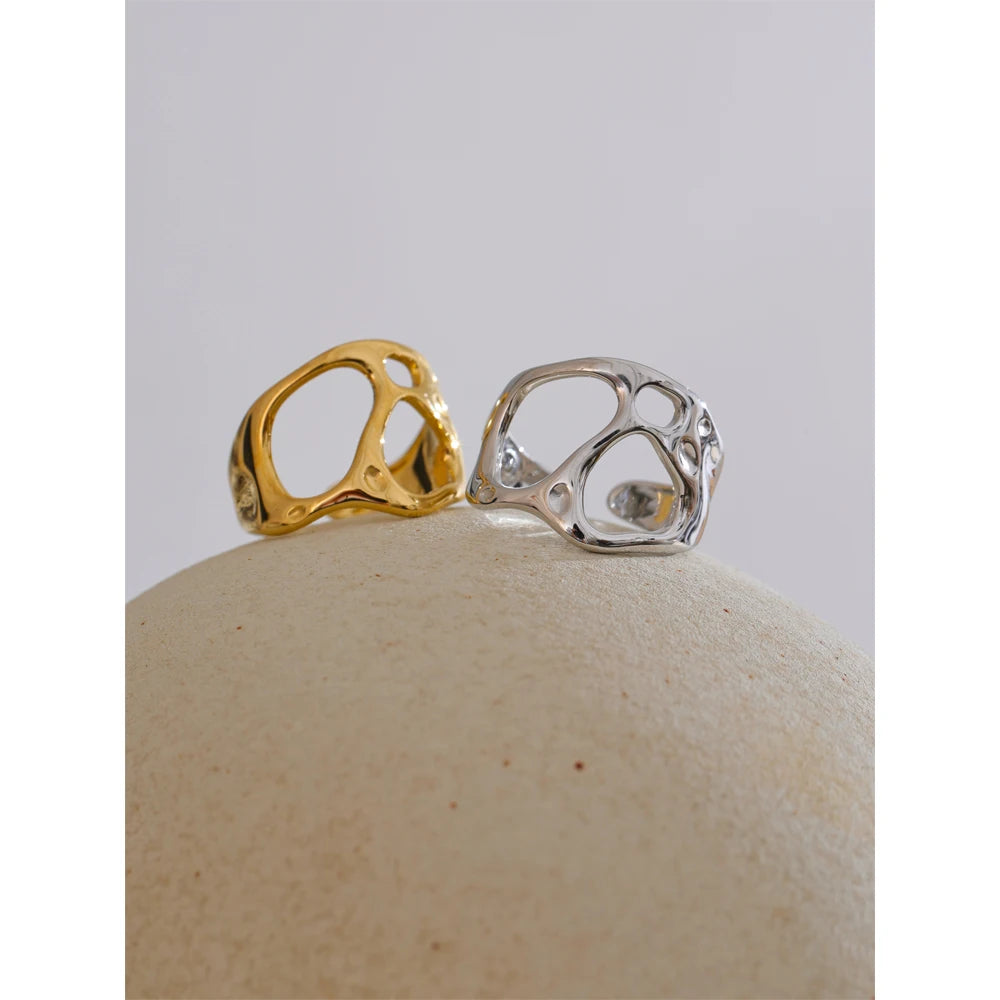 Yhpup Novelties Adjustable Stainless Steel Geometric Hollow Fashion Unusual Open Ring Popular Versatile Daily Trendy Jewelry