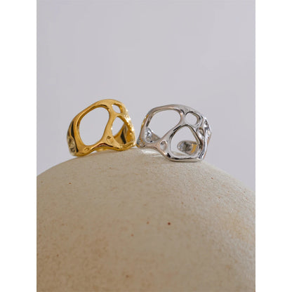 Yhpup Novelties Adjustable Stainless Steel Geometric Hollow Fashion Unusual Open Ring Popular Versatile Daily Trendy Jewelry