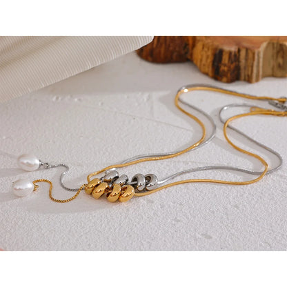 Stainless Steel Round Beads Chain Drop Imitation Pearls Fashion Necklace Elegant Charm Jewelry бижутерия для женщин