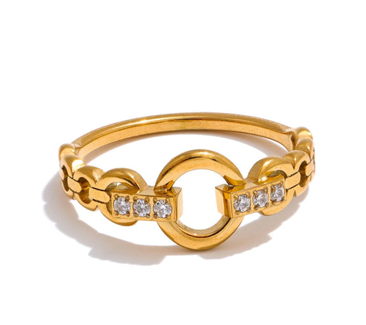 678# High Quality Stainless Steel Cubic Zirconia Setting Link Finger Ring Exquisite Stylish Jewelry Daily Gift for Self