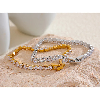 4mm High Quality Shiny Cubic Zirconia Chain Wrist Bracelet Bangle for Women Stainless Steel Exquisite Premium Jewelry New