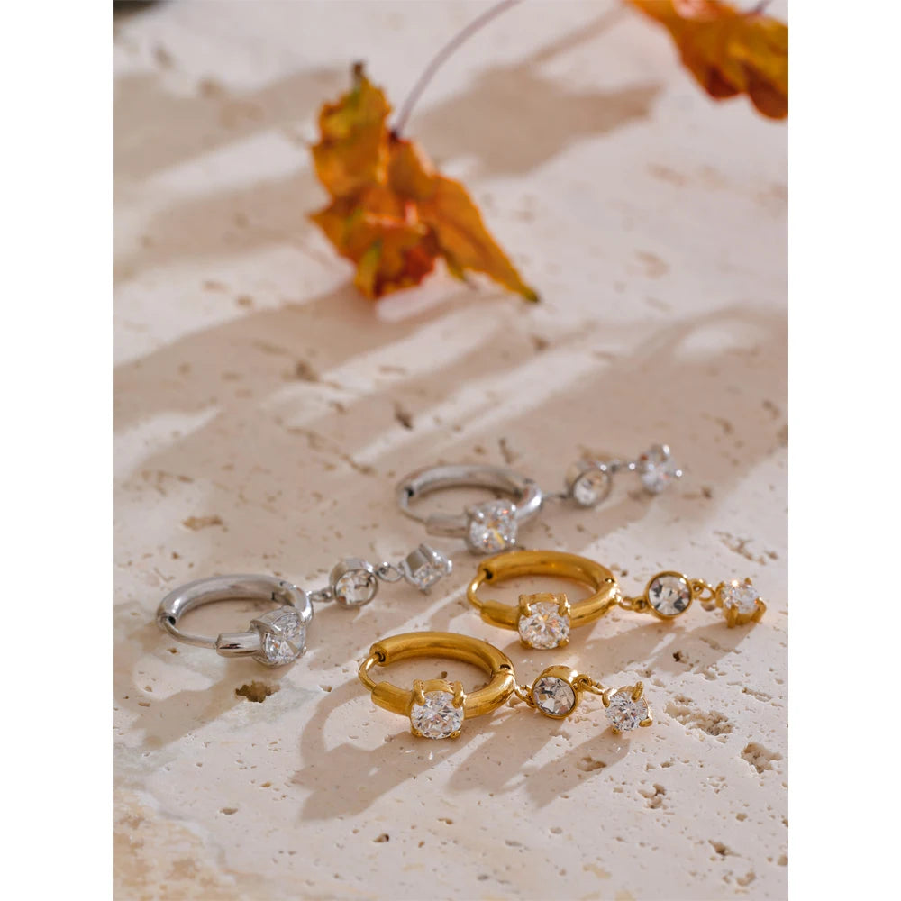 High Quality Stainless Steel Shiny Cubic Zirconia Drop Earrings Gold Platinum PVD Plated Delicate Chic Jewelry Recommend