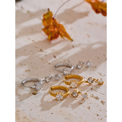 High Quality Stainless Steel Shiny Cubic Zirconia Drop Earrings Gold Platinum PVD Plated Delicate Chic Jewelry Recommend