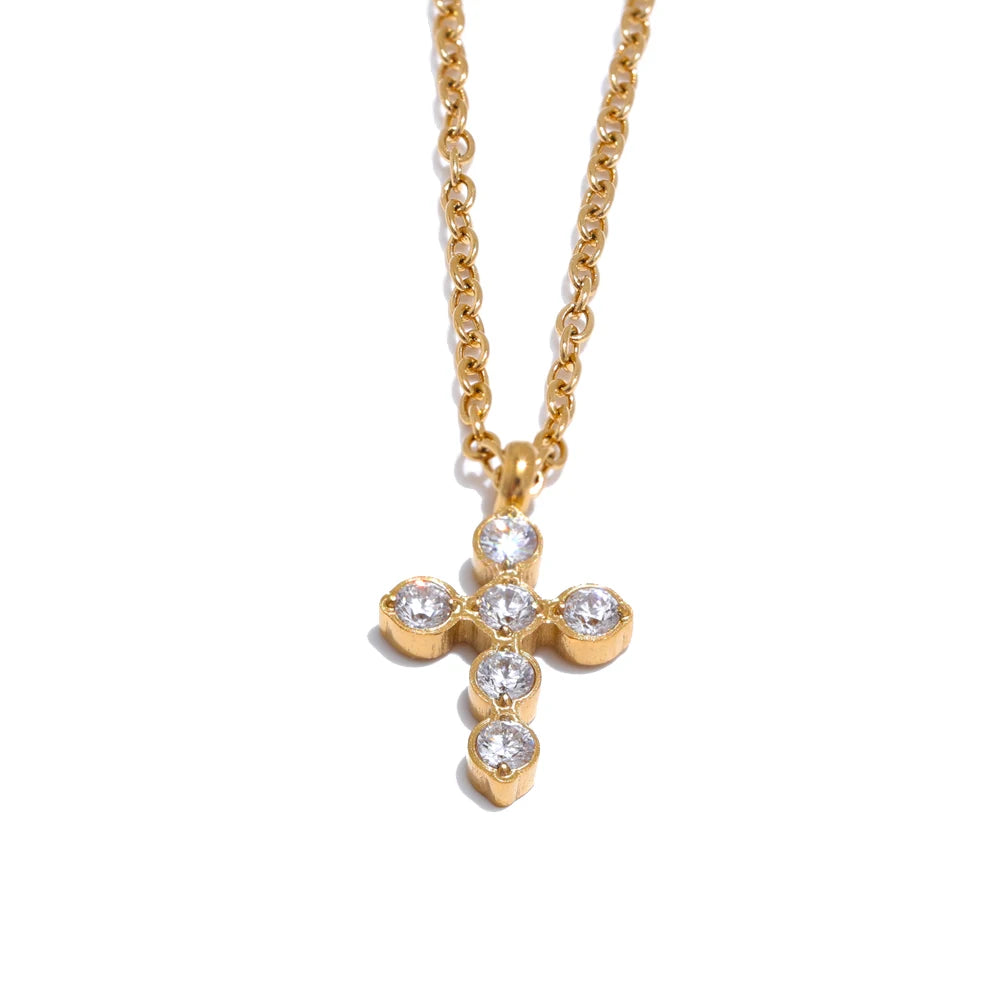 Fashion Chic Cross Shiny Pendant Necklace Cubic Zirconia Exquisite Casting Technology Gold Platinum Plated Jewelry Gift