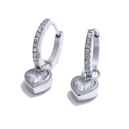 Delicate Bling Cubic Zirconia Heart Love Drop Small Hoop Earrings for Women High Quality Exquisite Jewelry Accessory Gift