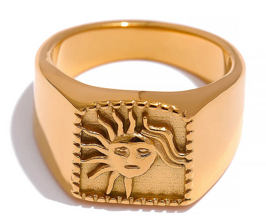 Sun Abstract Ring Stainless Steel Golden Texture Metal Geometric Trendy Charm Jewelry украшения  бижутерия Party