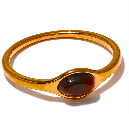 Chic Natural Stone Stainless Steel Fashion Ring Minimalist Gold Color Waterproof France Jewelry Women Accessories Gift