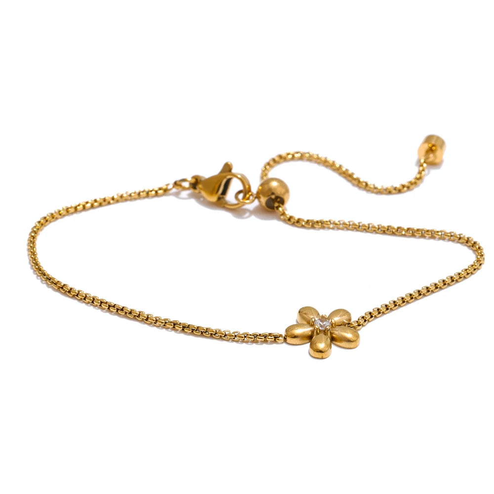 Hot Style Stainless Steel Zirconia Flower Pendant Necklace Bracelet Bangle Earrings 18K Plated Golden Versatile Jewelry