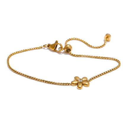 Hot Style Stainless Steel Zirconia Flower Pendant Necklace Bracelet Bangle Earrings 18K Plated Golden Versatile Jewelry