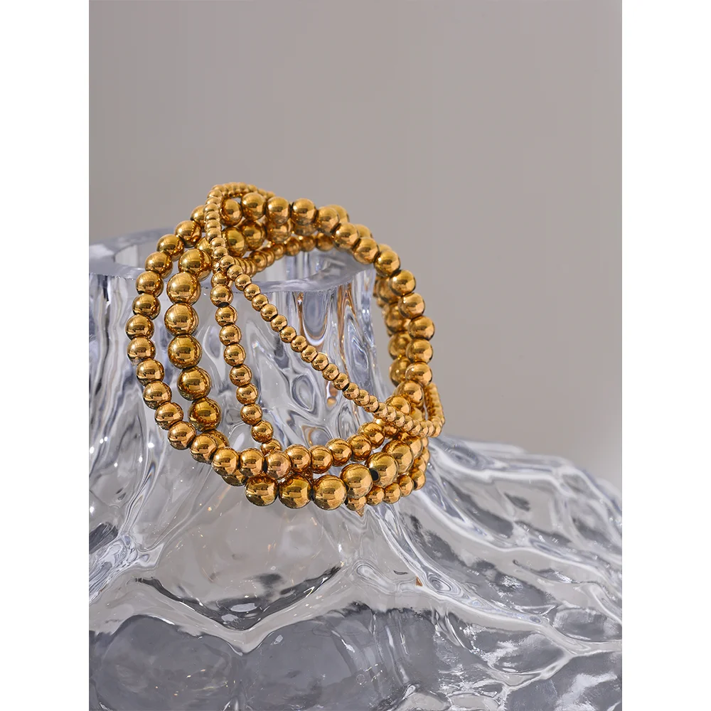 3/4/5/6 MM Stainless Steel Beads Daily Handmade Elastic Bracelet Bangle Waterproof Wrist Wholesale Gold Color Jewelry Men