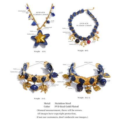 Exclusive Design Blue Denim Heart Star Animal Pendant Necklace Bracelet Bangle Popular Charm Jewelry Autumn & Winter New