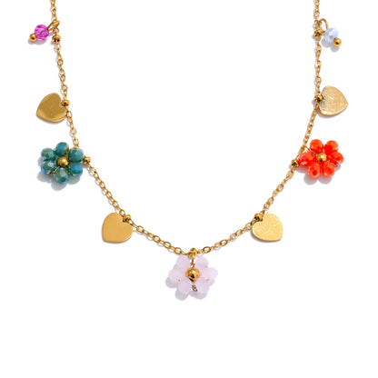 Summer Fashion Crystal Flower Pendant Necklace for Women Stainless Steel Handmade Cute Collar Jewelry 2025 Waterproof