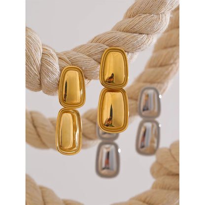 Fashion Stainless Steel Square Rectangle Drop Earrings Metal Stylish Statement Gold Platinum Plated Jewelry Waterproof