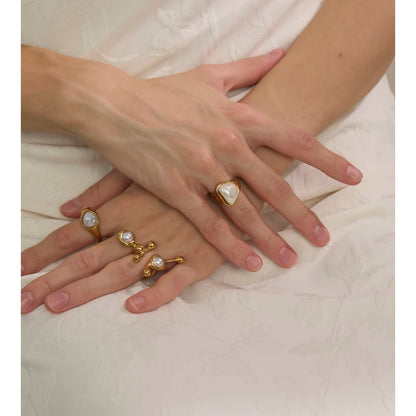 Stylish Unique Design Pearls Geometric Adjustable Ring Personalized Stainless Steel Trending Finger Jewelry 2025
