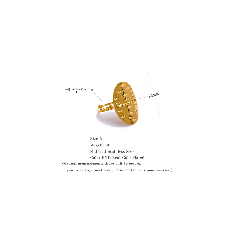 Statement Stainless Steel Geometric Adjustable Big Thin Ring 18K Gold Color Chic Charm Trendy Waterproof Jewelry for Women