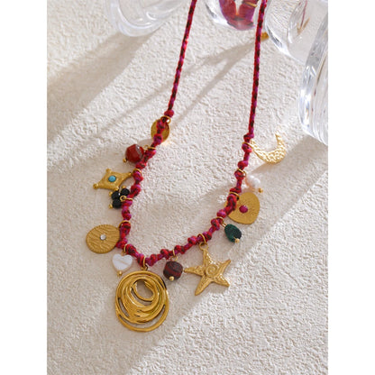 Fashion Rope Braided Handmade Necklace Drop Natural Stone Moon Star Stainless Steel Accessories Popular Jewelry
