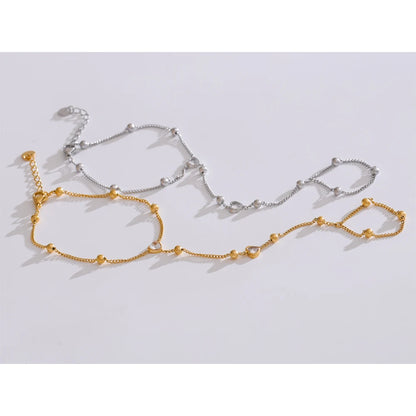 Trendy Stainless Steel Zircon Beads Back of Hand Chain Finger Bracelet Fashion Chic Sexy Jewelry Waterproof Wholesale Gift
