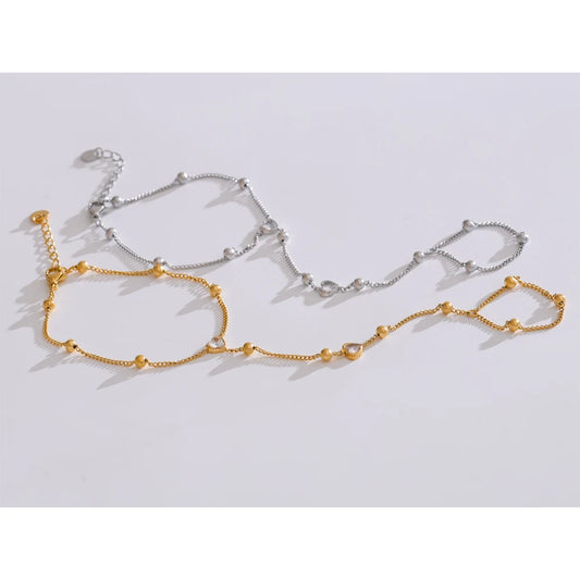 Trendy Stainless Steel Zircon Beads Back of Hand Chain Finger Bracelet Fashion Chic Sexy Jewelry Waterproof Wholesale Gift