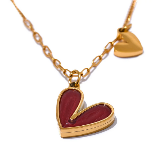 Red Enamel White Natural Shell Stainless Steel Heart Pendant Necklace Trendy Exquisite Jewelry Attractive Accessories